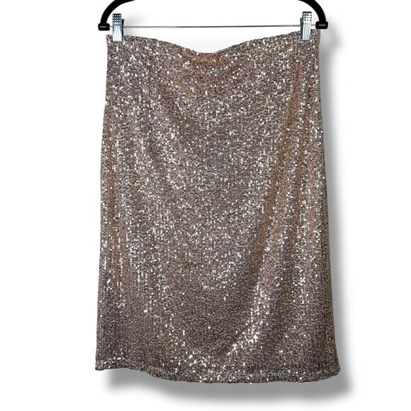 Adrianna Papell NWT Rose Gold Sequin High Waist Pull-On Pencil Midi Skirt Medium - Picture 2 of 7